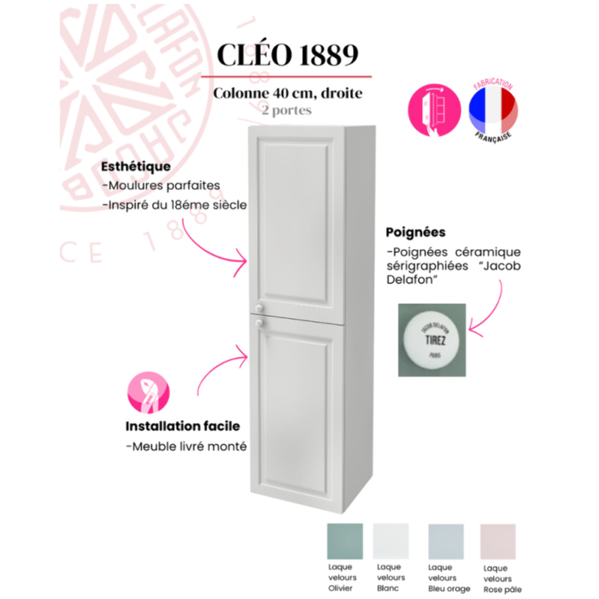 Colonne de salle de bain Cléo 1889 blanc velours version droite