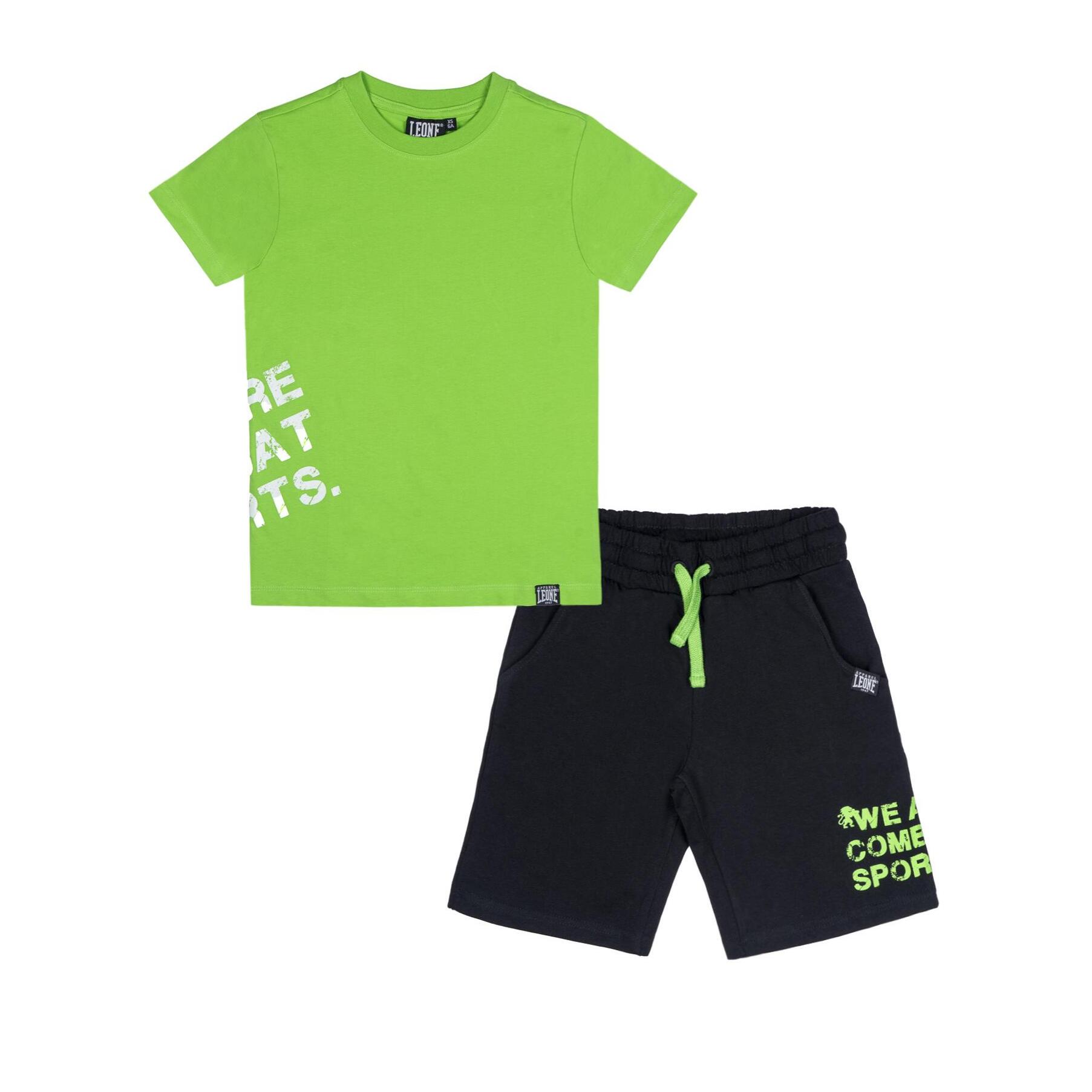 Set da bambino con t-shirt e pantaloncini in cotone Leone Boxing