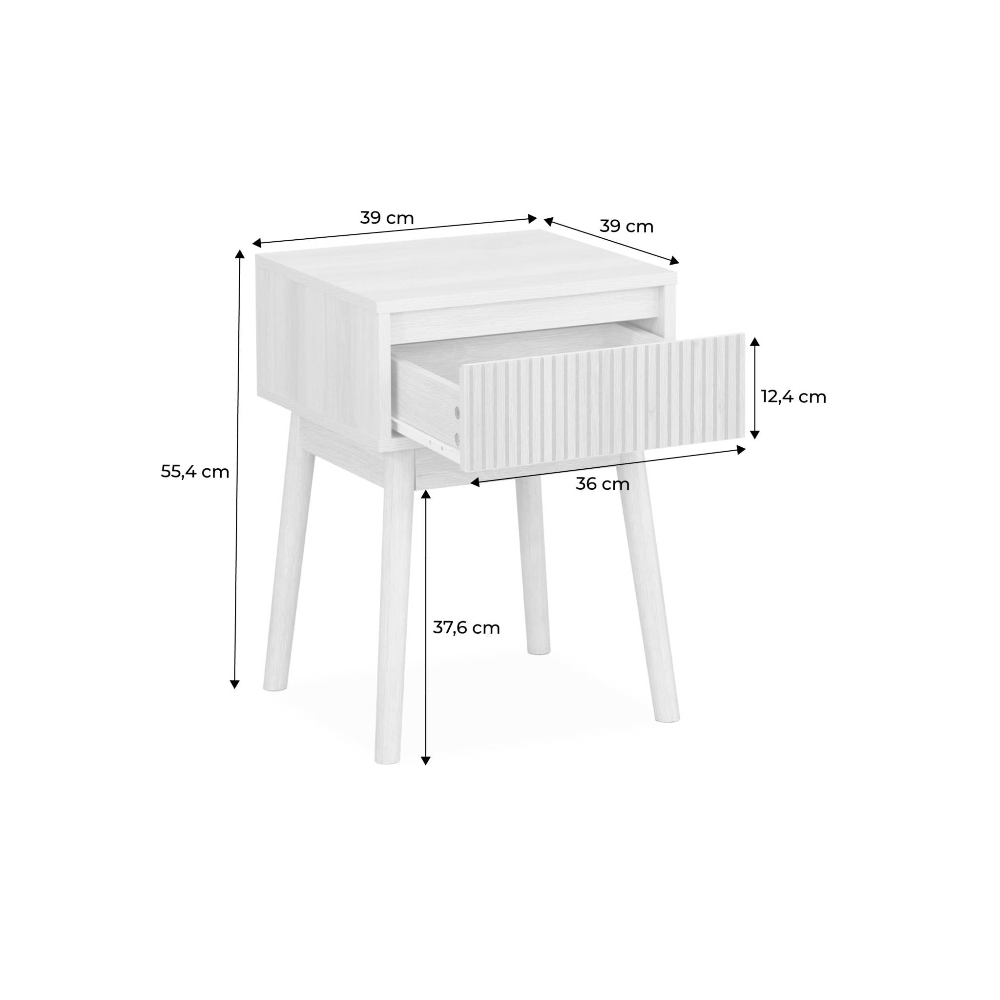 Lot de 2 tables de chevet avec un tiroir. Panneaux stratifiés couleur naturelle. Pied en bois de sapin.  L 39 x 39 x H 55.4cm LINEAR