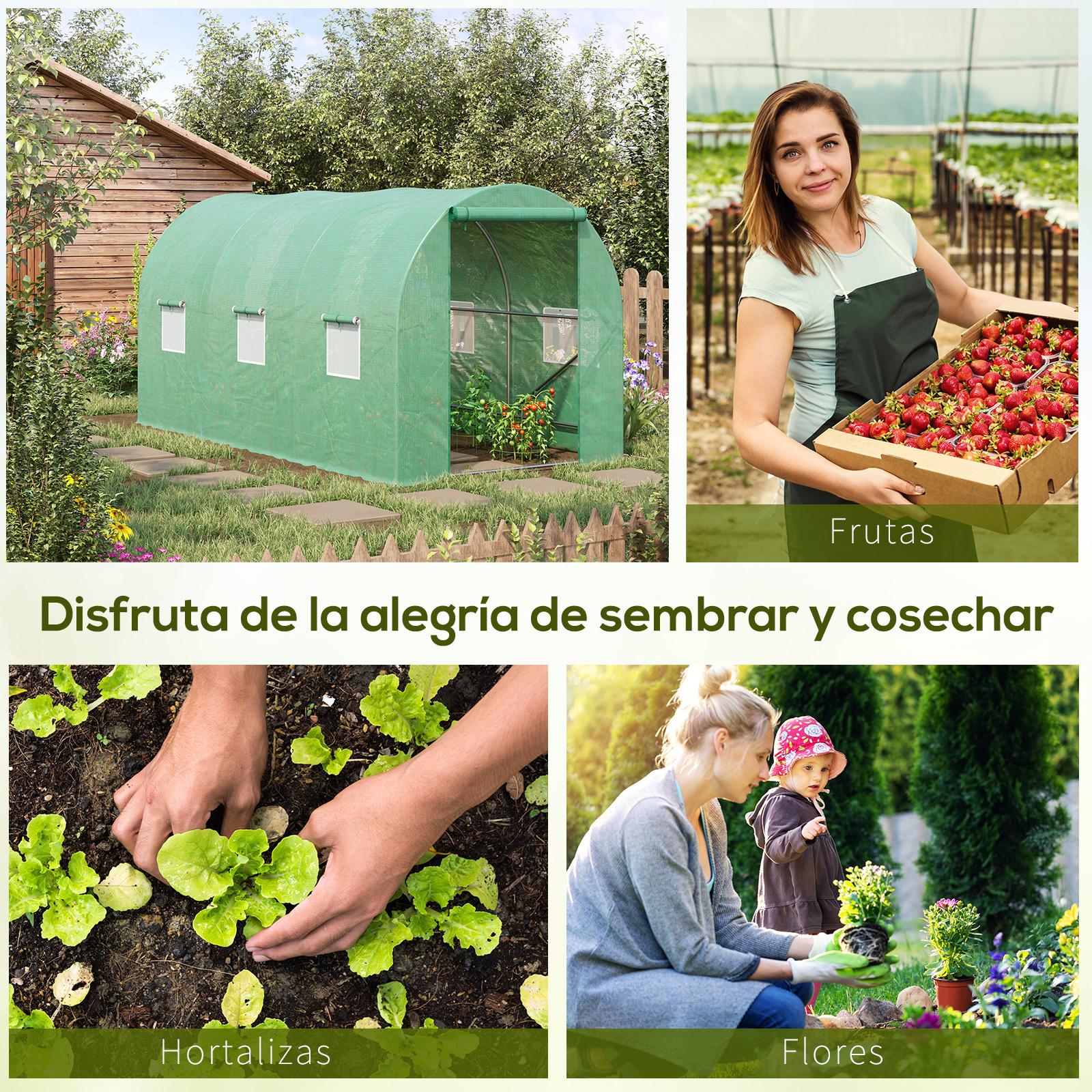 Invernadero de Túnel 400x200x200cm con 6 Ventanas para Cultivo de Plantas Verde