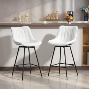 Juego de 2 Taburetes de Bar Giratorios, Taburetes Altos de Cocina con Respaldo Curvado y Reposapiés, Tapizado en PU, Marco de Acero, Sillas Altas de Cocina para Comedor, Salón, Blanco