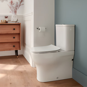 WC à poser compact sans bride sortie universelle avec abattant extra-plat, déclipsable et frein de chute