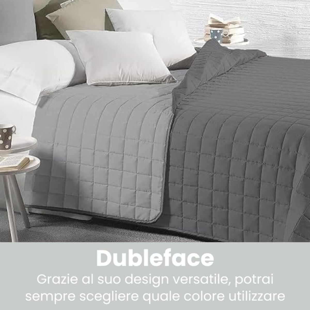 INTRECCI Copriletto Matrimoniale Estivo, Trapunta Estiva Matrimoniale, 260x260 cm, Coperta Estiva, anche Primaverile, Double Face, Moderna, Leggera, Elegante. Colore: Grigio/Antracite