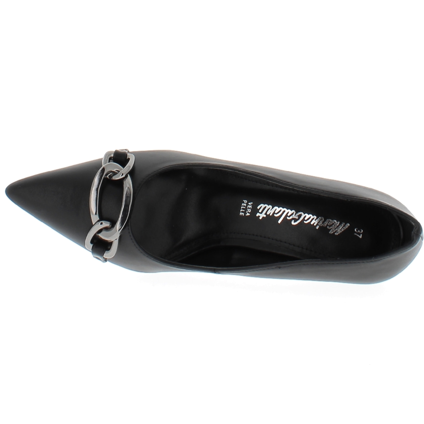 Marina Galanti Scarpe Donna Ecopelle Stiletto Pumps Spool Heeled 90 Gold Chain Detail MG W24A072 Black