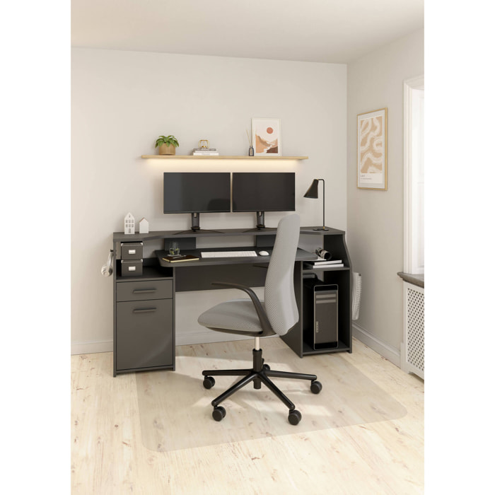 Scrivania Zennithor, tavolo da lavoro dotato di 1 anta e 1 cassetto, ideale per ufficio e gaming, 171x62 h89 cm, Grigio