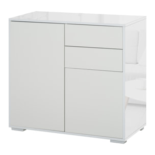 Commode buffet meuble de rangement 2 tiroirs 2 portes avec étagère 79 x 36 x 74 cm blanc