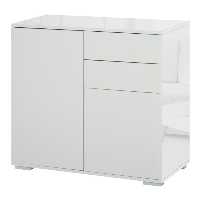 Commode buffet meuble de rangement 2 tiroirs 2 portes avec étagère 79 x 36 x 74 cm blanc