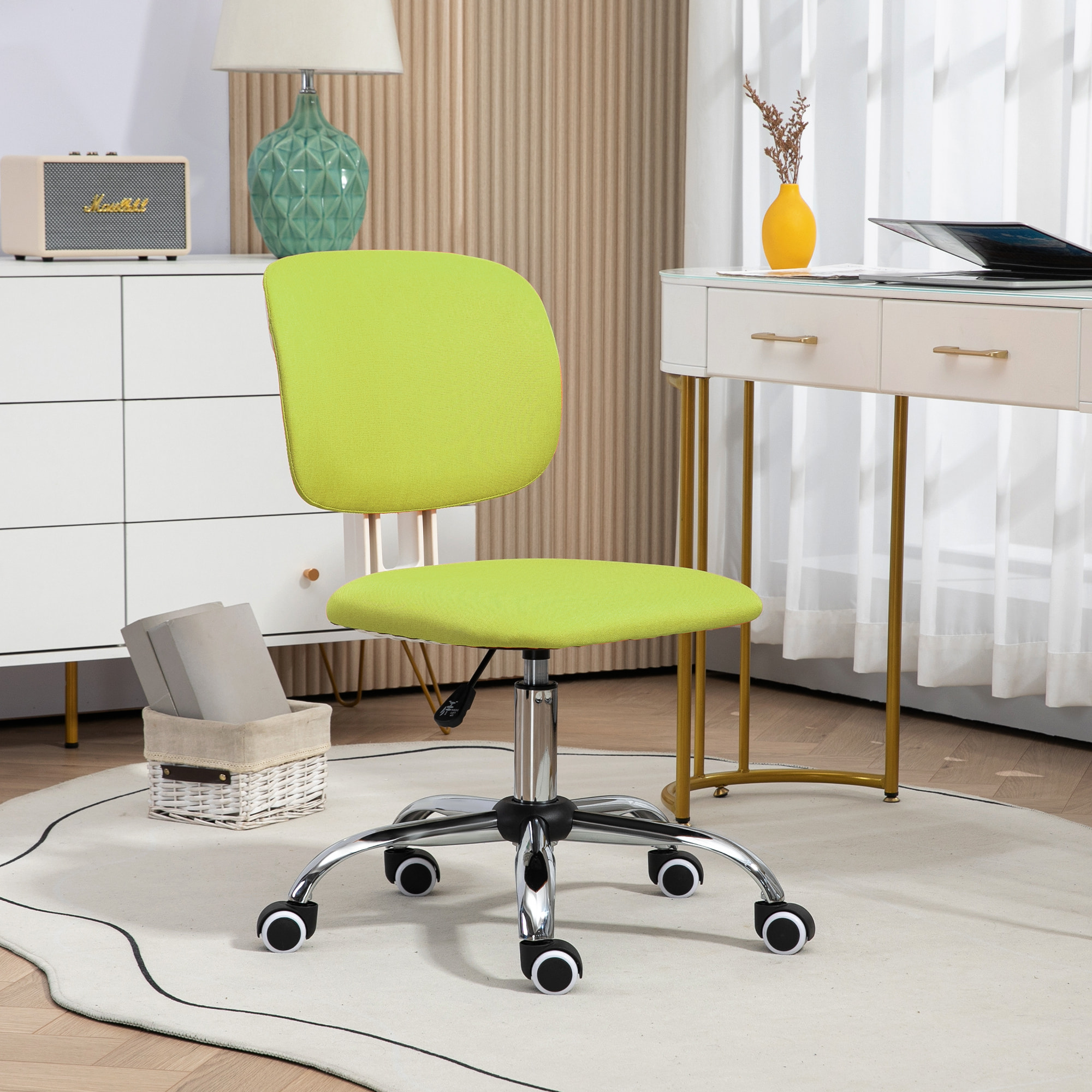 Silla de Oficina sin Brazos Silla de Escritorio Giratoria Tapizado de Tela con Altura Ajustable Estilo Moderno Carga 120 kg 48x53x80-90 cm Verde Lima