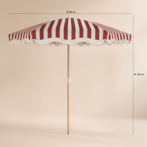 Parasol en polyester à rayure et métal imitation bois rouge ISOLA