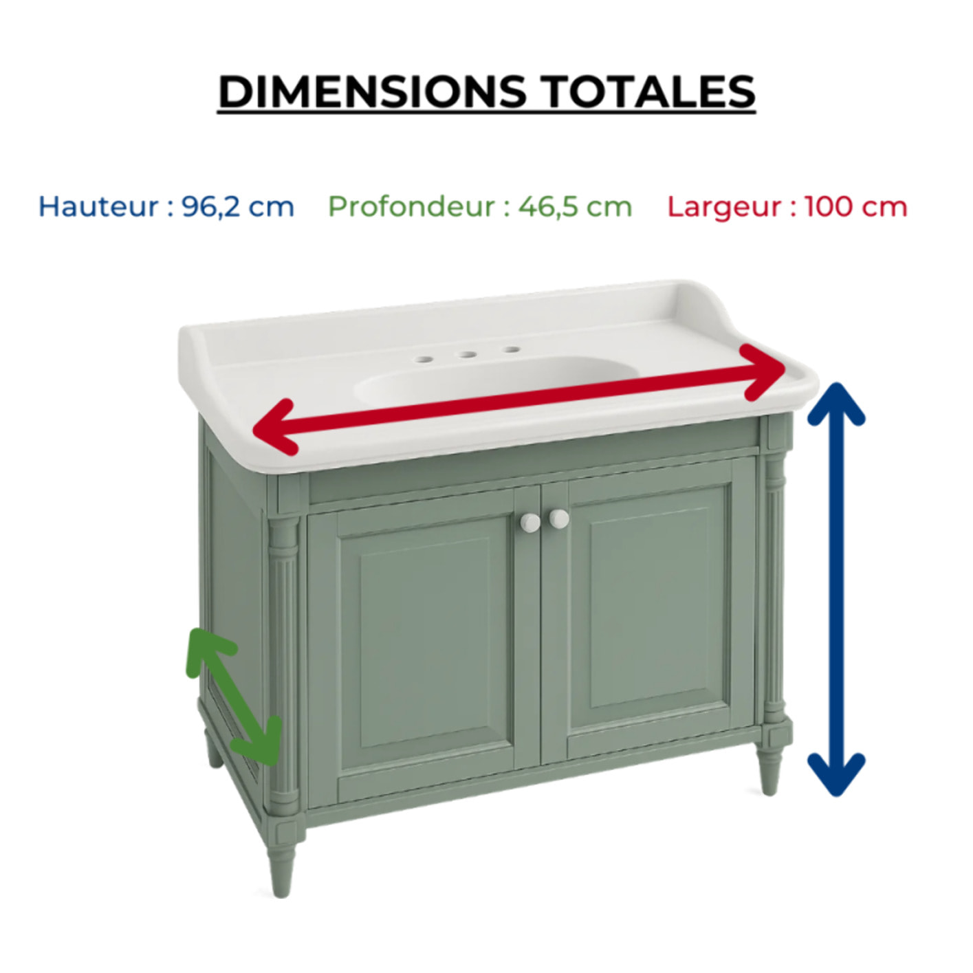 Meuble vasque Cléo 1889 vert olivier velours 3 trous
