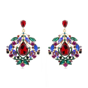 Pendientes con Cristal Multicolor acabado oro 18k