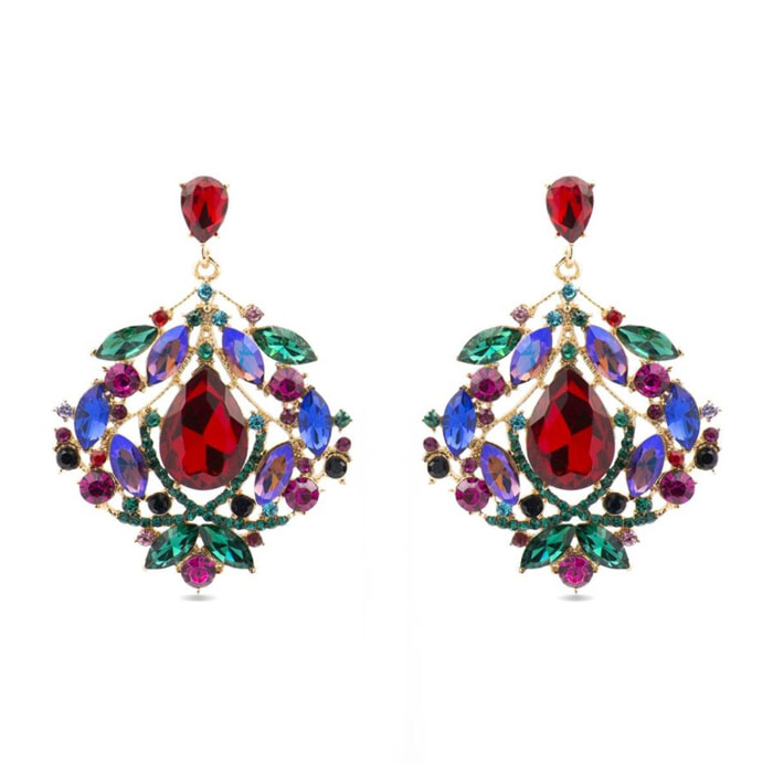 Pendientes con Cristal Multicolor acabado oro 18k