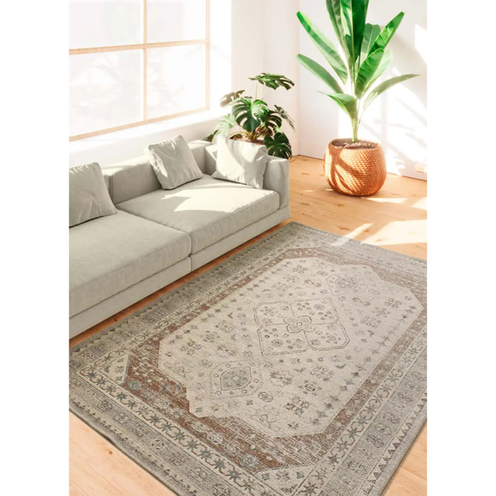 LUA Alfombra de exterior vintage oriental gris y caldera, varias medidas disponibles.
