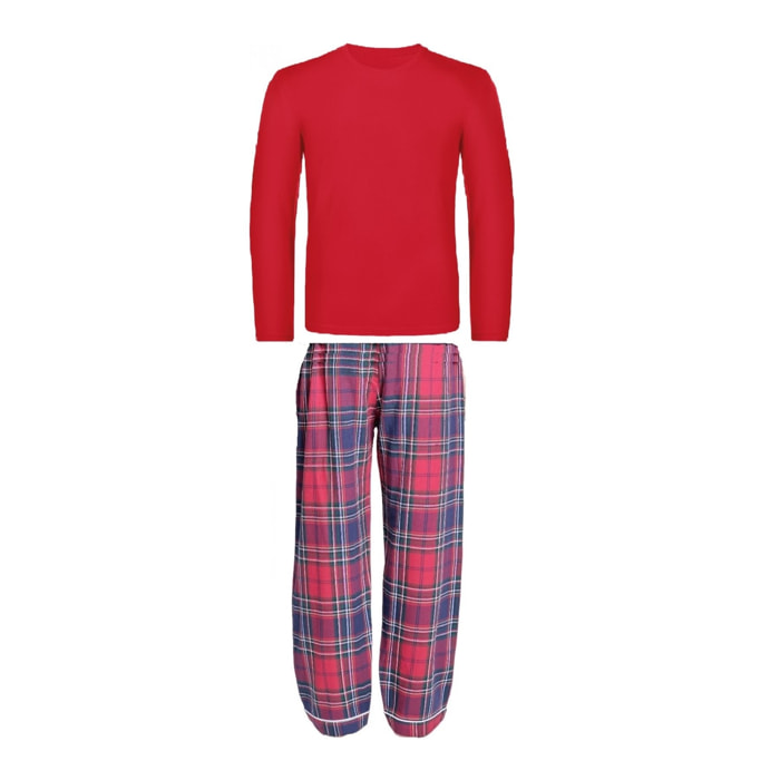 PIGIAMA UOMO flanella invernale quadro rosso blu e verde maglia rossa