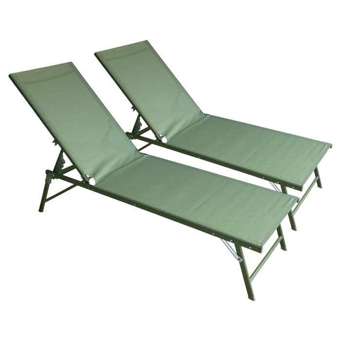 Lot de 2 bains de soleil pliants SICILIA en textilène vert sauge - structure vert sauge