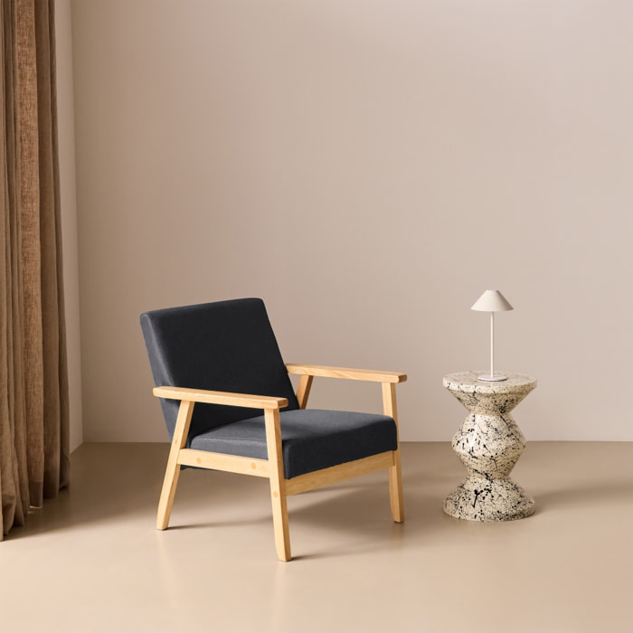 Fauteuil scandinave bois de peuplier, d'hévéa et tissu ISAK