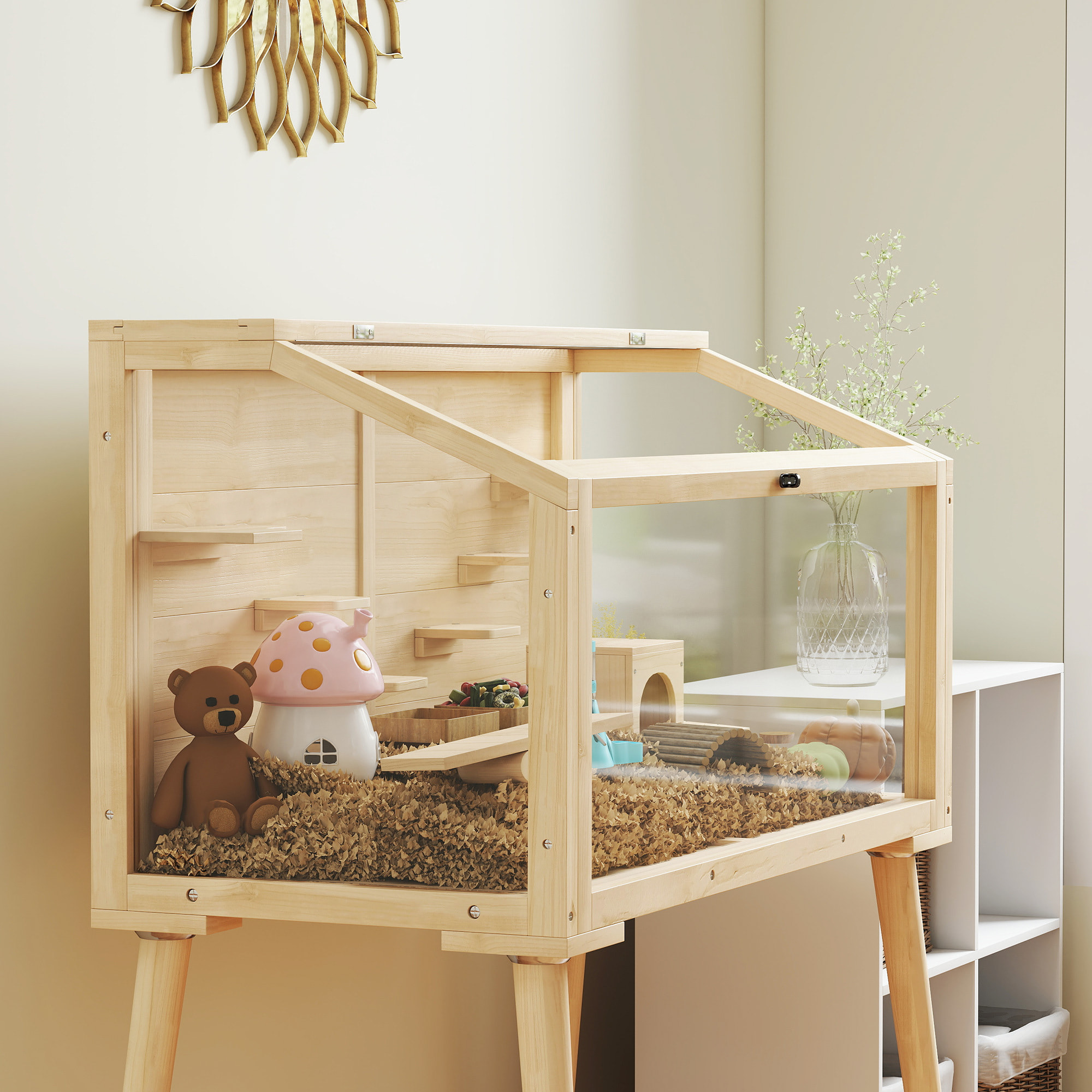Cage hamster rongeur en bois plexiglas - 7 plateformes - multi-accessoires - 110 x 52 x 101 cm