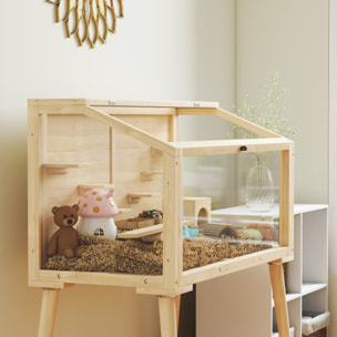 Cage hamster rongeur en bois plexiglas - 7 plateformes - multi-accessoires - 110 x 52 x 101 cm
