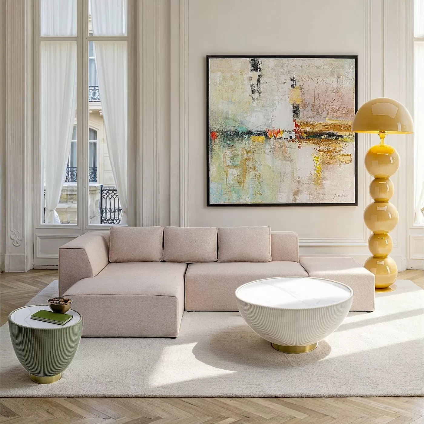 Peinture Frame Dust 120x120cm dorée Kare Design