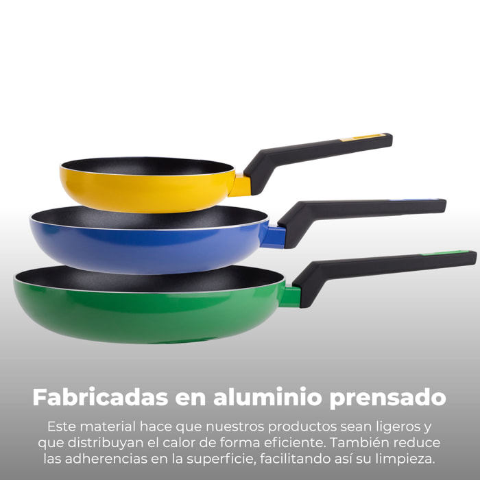 Set de 3 sartenes ø18ø22ø26cm aluminio prensado + asador ø28cm aluminio forjado san ignacio