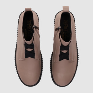 Botines de Piel - Taupe - Tacón: Bajo