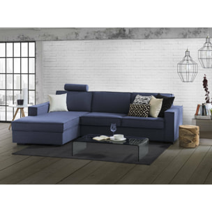 Divano letto con penisola Allaida, Sofà con penisola contenitore Sinistra, Braccioli standard, 100% Made in Italy, Cm 280x95h90, Blu