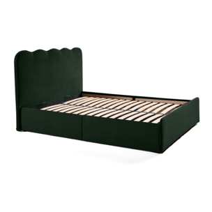 Kahlo - lit coffre - 160x200 - en velours - sommier inclus - Vert