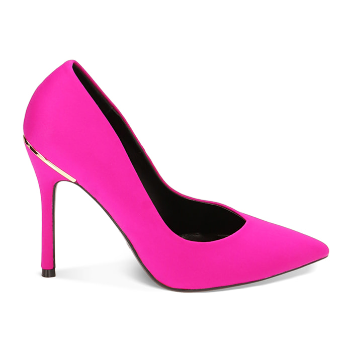 Décolleté fuxia en tejido, tacòn 8,5 cm