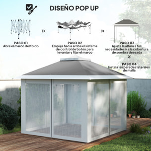 Carpa Plegable 3,3x3,3 m Pop-up, Cenador de Jardín con Altura Ajustable 3 Niveles, Doble Techo, 4 Mosquiteras Extraíbles y Bolsa Transporte, Impermeable, Anti-UV para Exterior, Fiestas, Gris