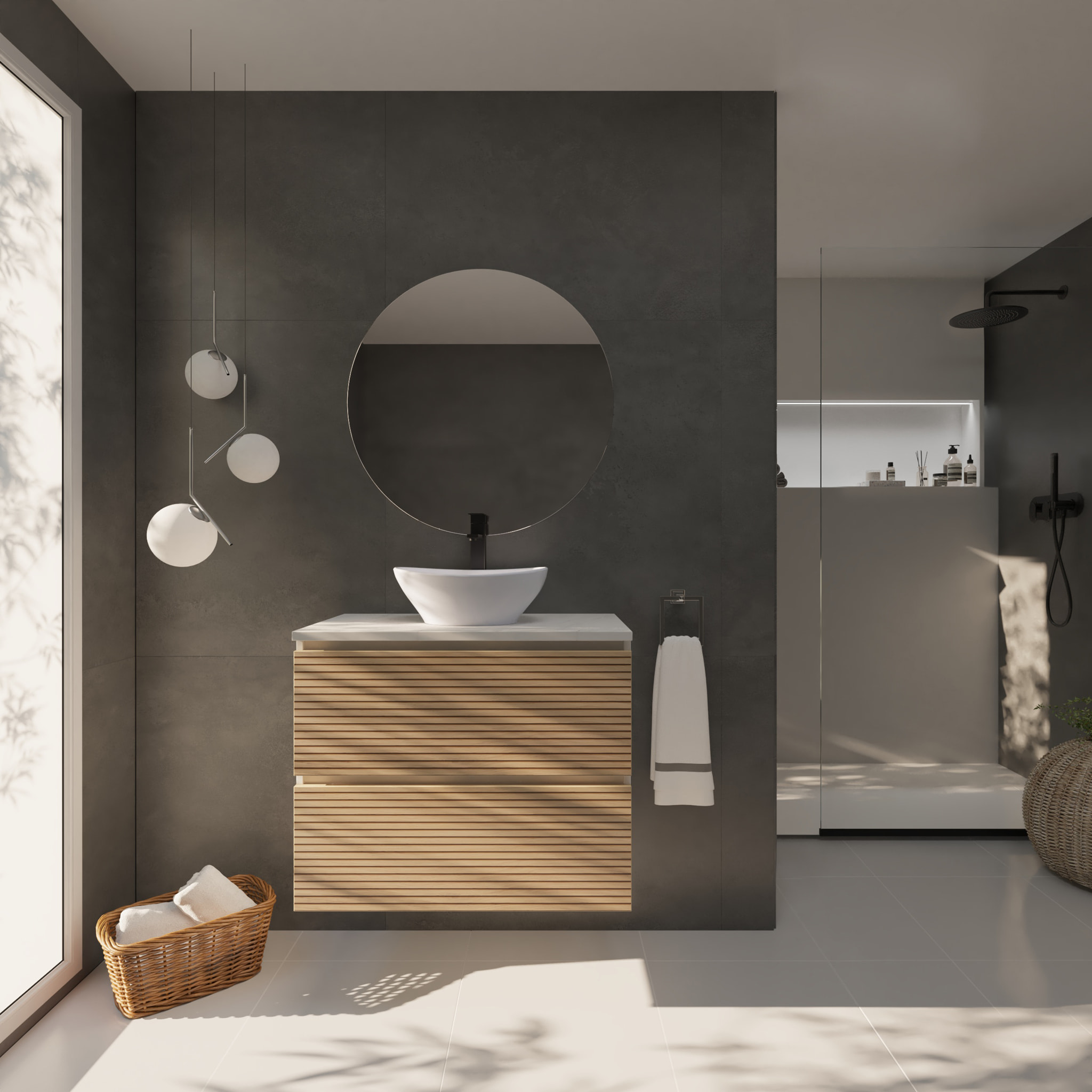 Conjunto de Baño Yinu | 80 cm Blanco - Solomon | Dos Cajones | Lavabo sobre Encimera | No incluye Espejo | Alday