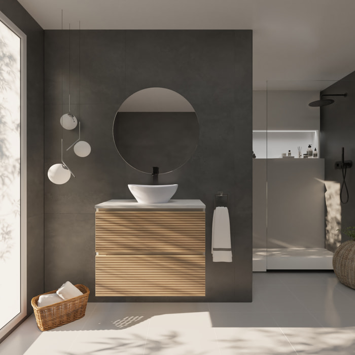 Conjunto de Baño Yinu | 80 cm Blanco - Solomon | Dos Cajones | Lavabo sobre Encimera | No incluye Espejo | Alday