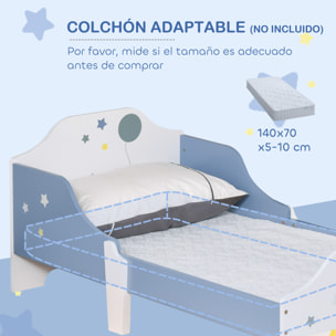 Cama para Niños de +3 Años 143x74x59 cm Cama Infantil de Madera con Estampado con Estrellas Carga 50 kg para Dormitorio Azul y Blanco