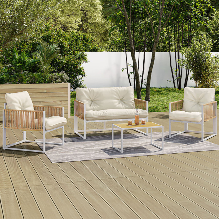 Salon de jardin Ozéa 4 places blanc et cordage