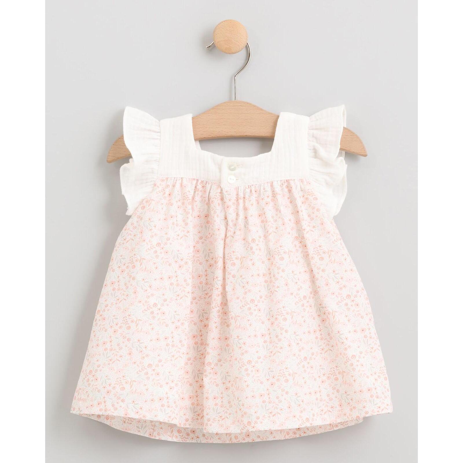 VESTIDO FLORES SALMÓN CON VOLANTES