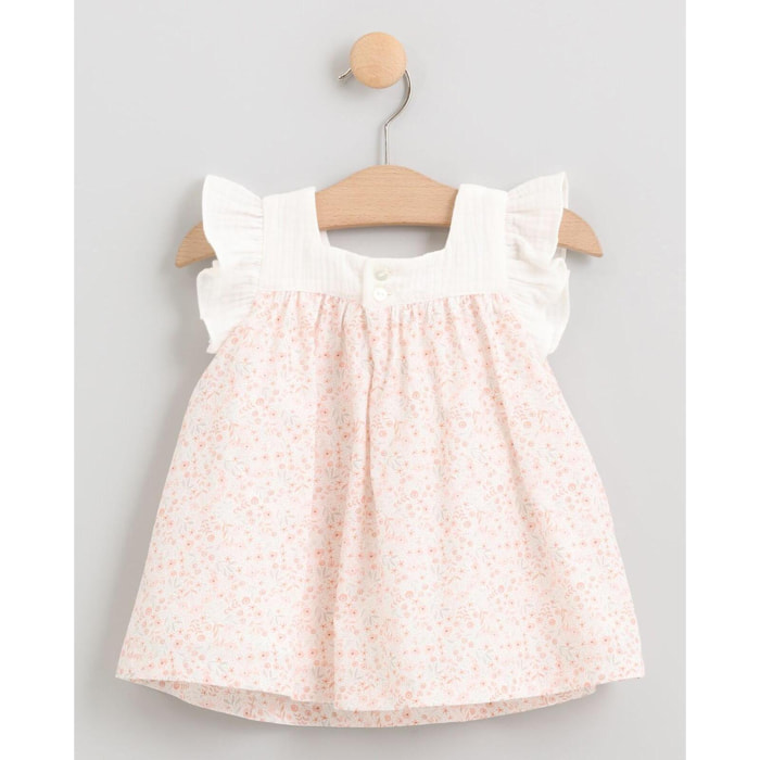 VESTIDO FLORES SALMÓN CON VOLANTES