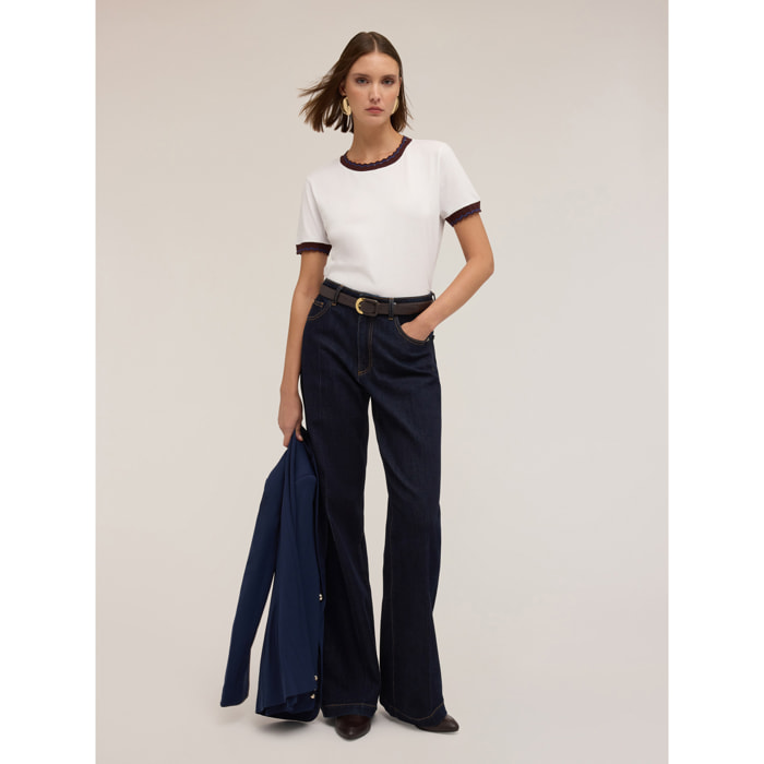 Motivi - Camiseta con bordes de punto - Blanco