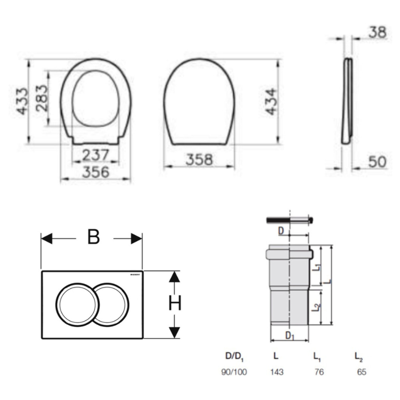 Pack Bati-support Geberit Duofix 112cm + WC suspendu Vitra Normus + Abattant softclose + Plaque blanche (NormusGeb1)
