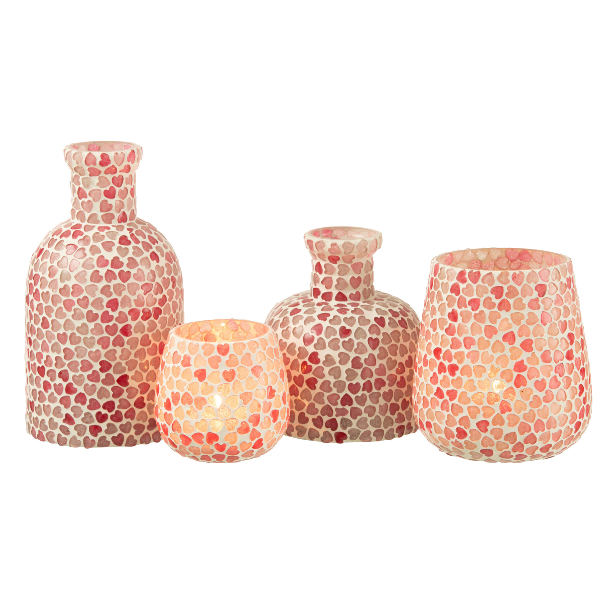 J-Line vase Coeur Mosaïque - verre - rose - large - Ø 10.5 cm