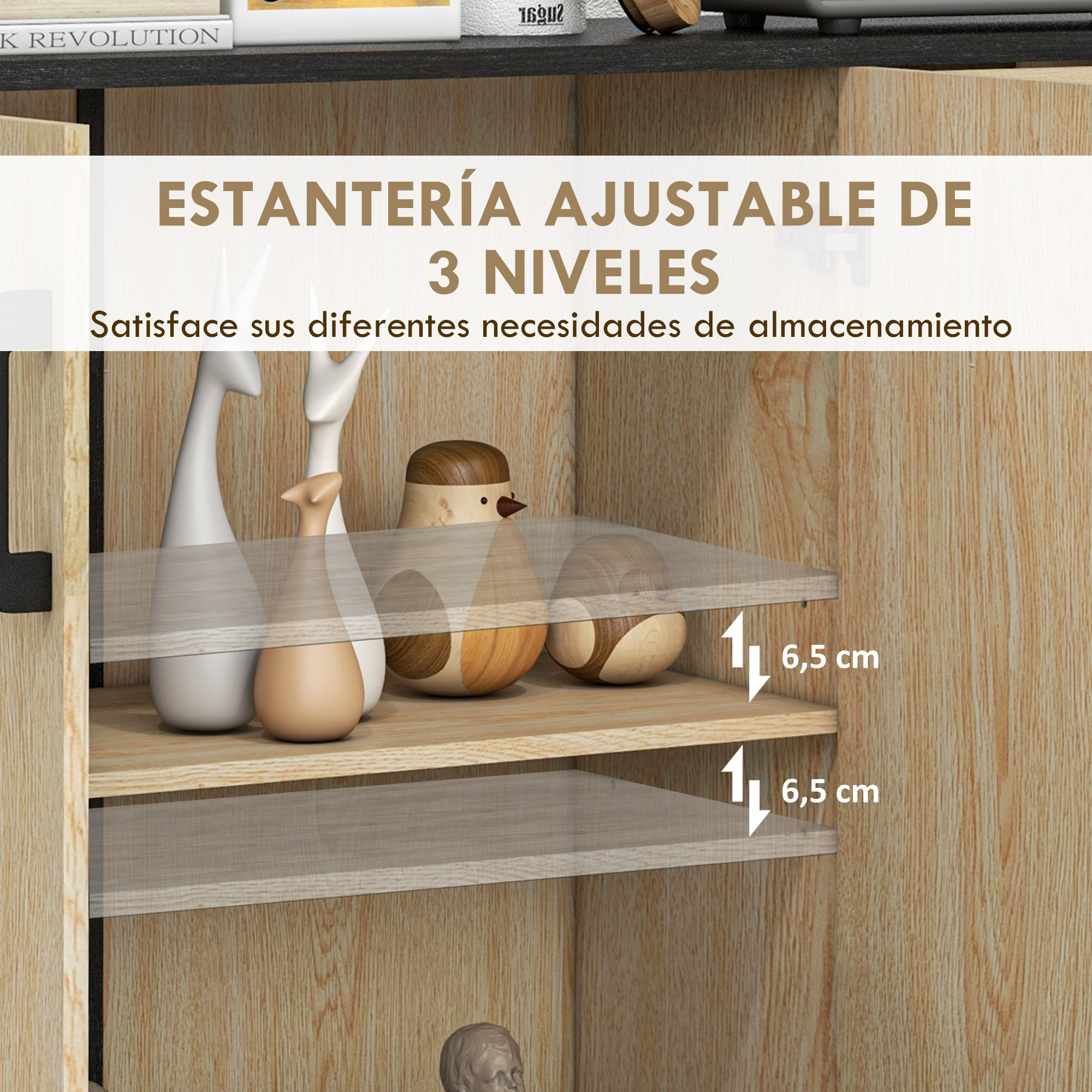 Aparador de 2 Puertas, Aparador de Salón Estrecho con 2 Cajones, Armario de Cocina con Estante Ajustable, para Entrada, Dormitorio, 90x30x75,5 cm, Natural y Negro