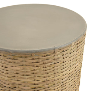 HECTOR - Table d'appoint ronde plateau en béton socle en bambou naturel