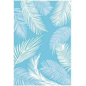 Tapis d'extérieur réversible 274x182 cm motif végétal bleu clair blanc