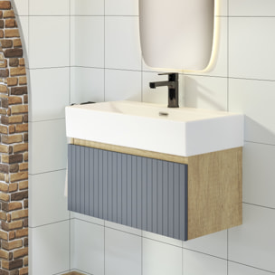 Conjunto de Baño Zel | Mueble Suspendido | 70 cm Azul | Un Cajón | Lavabo Encastrado | No incluye Espejo | Mueble Montado| Alday