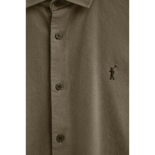 Camicia verde militare slim fit e collo italiano con logo Rigby Go