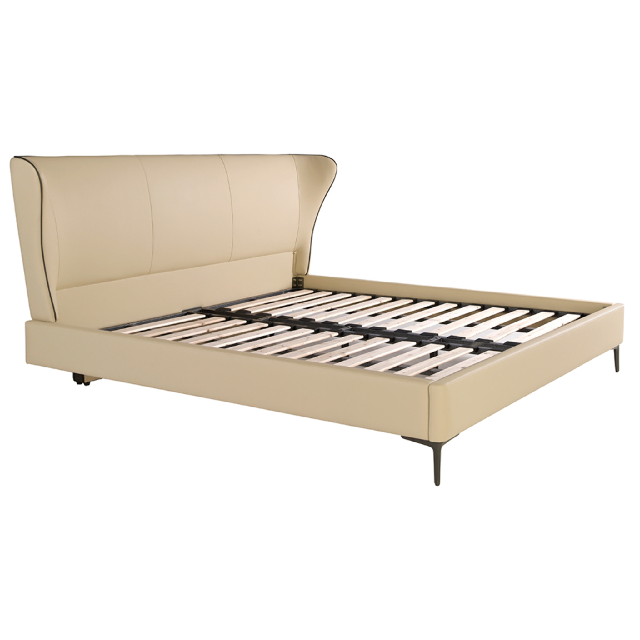 Cama Angel Cerdá de matrimonio con cabecero y estructura en polipiel en crema y patas de acero inoxidable en negro 220x217x110cm