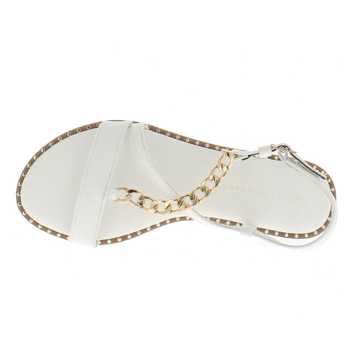 Marina Galanti Scarpe Donna Sandals Ballet Flat with Gold Chain Decoration MG 1P170 White