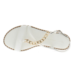 Marina Galanti Scarpe Donna Sandals Ballet Flat with Gold Chain Decoration MG 1P170 White