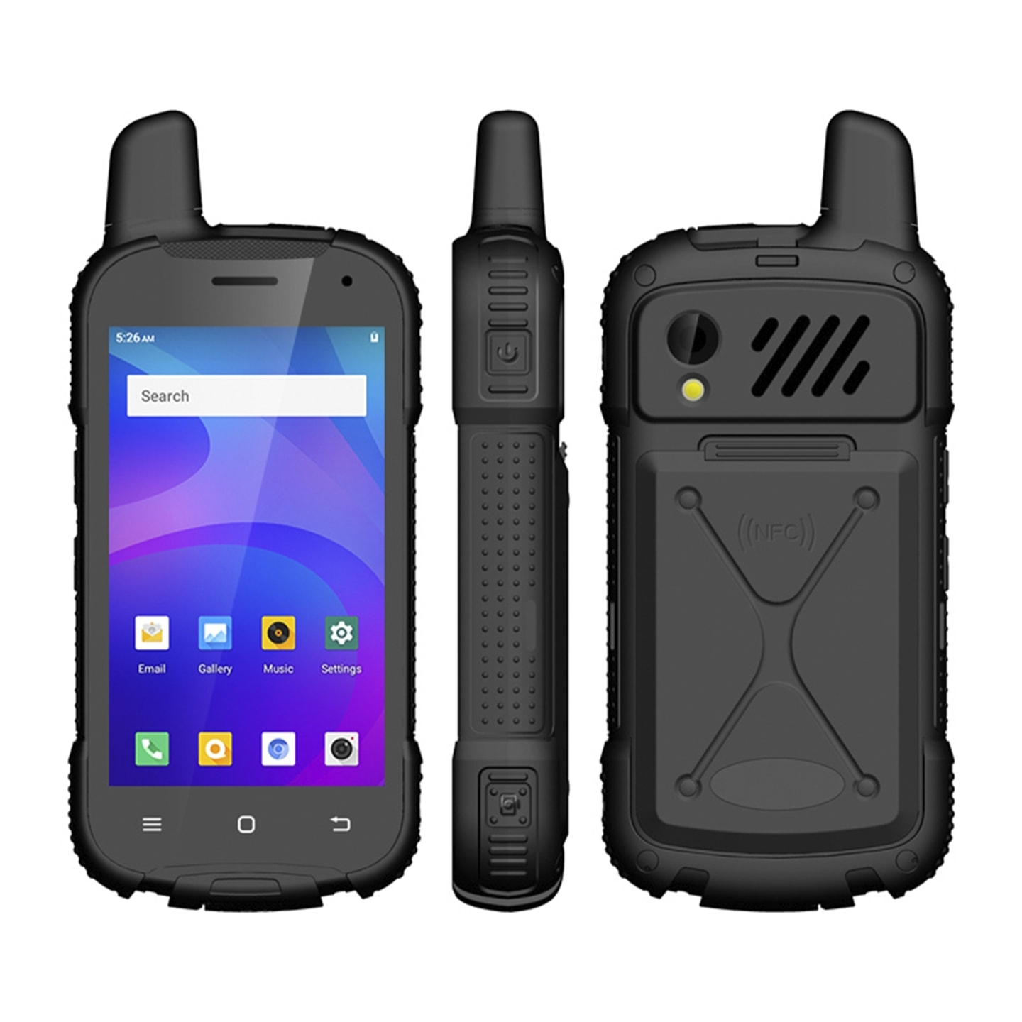 DAM Smartphone robusto  F100 4G, Android 10, 2 GB RAM + 16 GB. schermo da 4''. 8mpx + 5mpx. GPS. Con Zello Walkie Talkie. Altoparlante da 2W. Antenna amplificatrice. 7x2,1x13,5 cm. Colore nero