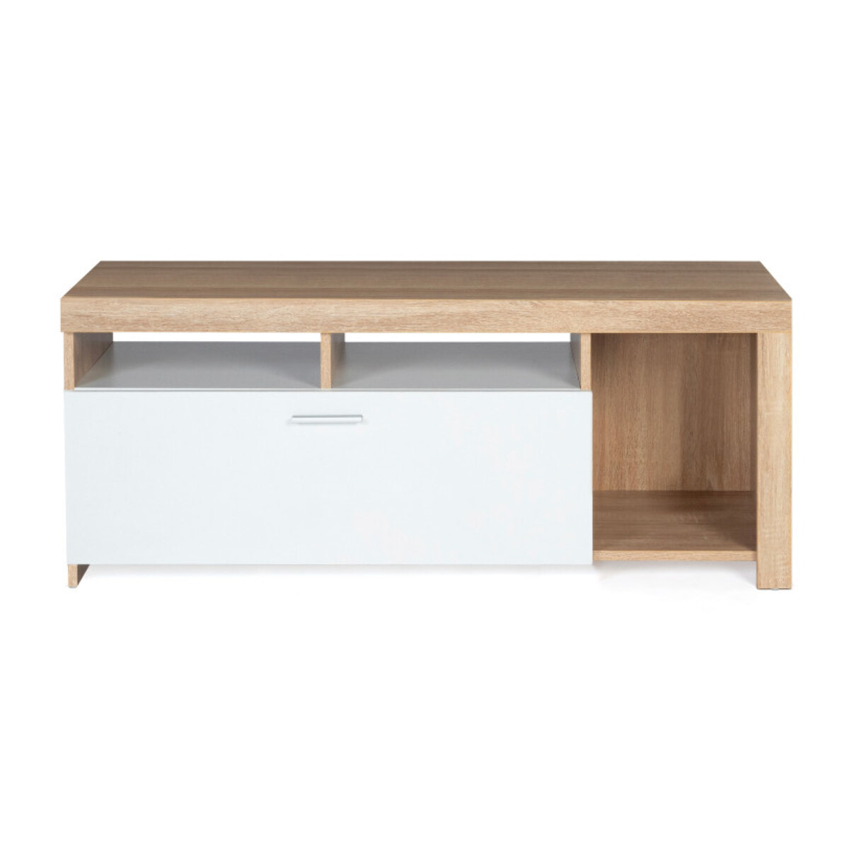 Meuble TV Maryse bois et blanc rangements multiples L110cm