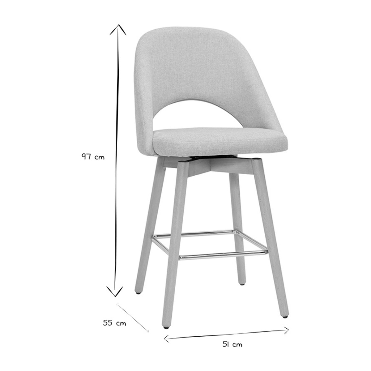 Tabourets de bar scandinaves tissu effet velours texturé beige et hévéa massif 65 cm (lot de 2) COSETTE