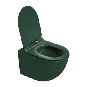 PixL WC suspendu en céramique sans bride Tornado Quiet et fixations invisibles + abattant frein de chute, vert (CEPX010RTORPGEM)